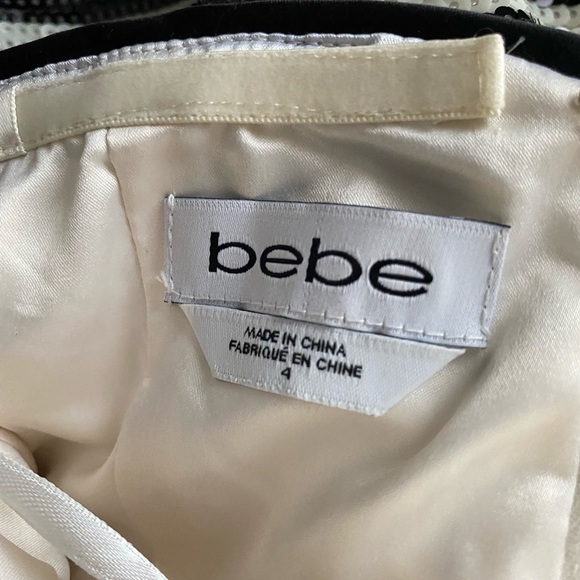 Bebe Black/White Striped Sequin Fit & Flare Strapless Party Cocktail Dress Sz 4 - Picture 8 of 9